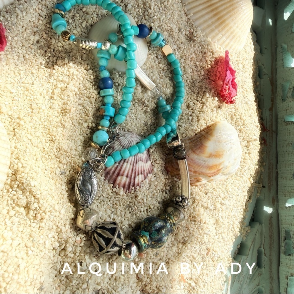 Alquimia Turquoise and Blue Beaded Necklace and silver